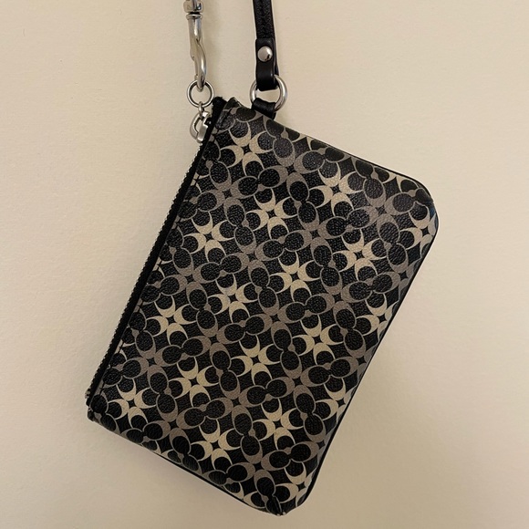 Coach Leather Clutch Wristlet with Strap in Black, Grey, and White - Picture 3 of 6